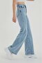 Snow Wash Light Blue Lycra Super Extra High Waist Wide Leg Palazzo Loose Jean Trousers - 4