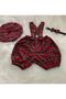RED PLAIDED CHILDREN'S STRAP SHORTS SALOPET & RESSAM HAT & BOW TIE SET- - 2