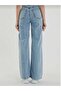 Snow Wash Light Blue Lycra Super Extra High Waist Wide Leg Palazzo Loose Jean Trousers - 3