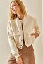Cream Snap Buttoned Crop Bomber Jacket 3YXK4-47551-22 - 5