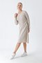 Women's Crew Neck Corded Knee Length Knitwear Dress Beige 24W119 - 4