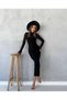 Women's Black Half Turtleneck Long Tulle Sleeve Dress - 2