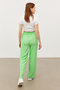 Women's Green Elastic Waist Double Pocket Wide Leg Wrinkled Trousers - 6
