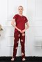 Women's Burgundy Short Sleeve Pajama Suit 20391 - 2