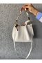 Crocos Women's White Scarf Chain Accessory Soft Leather 3 Compartment Handbag and Shoulder Bag - 2