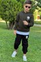 Wolf Patterned Boy Preschool Khaki Top and Bottom Set EST001 - 3