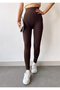 Women's Brown Fleece Lined High Waist Wide Belt Tights - 4