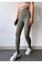 Women's Khaki Cotton Lined High Waist Ribbed Tummy Control Leggings - 7