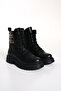 WOMEN'S BLACK STONE DETAILED SIDE ZIPPER LACE-UP BOOTS POSTAL - 4