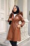 Women's Pocket Hooded Leather Cap Jacket Brown
