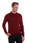 Claret Red Regular Fit Plain Polo Collar Knitwear Sweater - 4