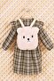 Plush Teddy Bear Backpack Gift Plaid Full Length Buttoned Girl's Green Winter Dress - 4