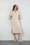 Women's Cream Polo Neck Wide Ribbed Slit Detailed Viscose Knitwear Dress