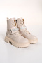 WOMEN BEIGE STONE DETAILED SIDE ZIPPER LACE-UP BOOTS POSTAL - 4