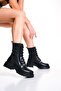 WOMEN'S BLACK PARACHUTE FABRIC DETAILED SIDE ZIPPER LACE-UP BOOTS POSTAL - 2