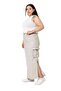 Large Size Gray Long Leather Skirt with Gather Detail on Waist and Pockets - 4