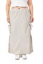 Large Size Gray Long Leather Skirt with Gather Detail on Waist and Pockets - 2