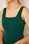 Women's Flexible Crepe Fabric Midi Length Thick Strap Square Neck Flared Cut Emerald Green Dress 086 - 2