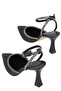 Black Satin Stone Stiletto Ankle Strap Goblet Heel Shoes - Honey - 2