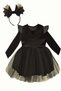 Halloween Leather Detailed Girl's Tutu Dress Crown Set, Birthday Dresses