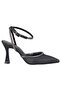 Black Satin Stone Stiletto Ankle Strap Goblet Heel Shoes - Honey - 3