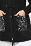 Women's Large Size Black Hooded, Shiny Sequin Detailed, Zippered Pocket, Comfortable and Stylish Sweatshirt - 5