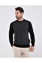 Battal Men's Crew Neck Knitwear Black Sweater Patterned Sleeve and Waist Elastic Knit Classic