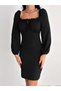 Women's Black U Neck Lace Detail Balloon Sleeve Twist Fabric Graduation Wedding Wedding Dress