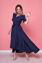 Navy Blue Short Front and Long Back Asymmetric Cut Dress - 6