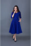 Sax Blue Pocket Detailed V-Neck Midi Length Flared Dress - 2