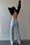 My End Game Ice Blue Women's Loose Lycra 90's Super High Loose Leg Denim Palazzo Trousers - 2