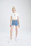 Normal Waist Fold-Up Jean Shorts - 2