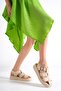 Capone Gladiator Strappy Wedge Heeled Beige Women's Flatform Sandals - 3