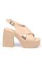 Capone Blunt Toe Cross Wide Strap Platform Heeled Beige Women's Sandals - 8