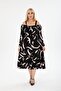 PLUS SIZE BELOW KNEE LONG SLEEVE MADONNA COLLAR SKIRT Ruffle STYLISH VISCOSE COMBED DRESS - 6