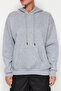 Gri Melanj Kalın İçi Polarlı Oversize/Geniş Kalıp Kapüşonlu Basic Örme Sweatshirt TWOAW24SW00103 - 7