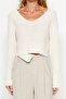 Ekru Crop Basic V Yaka Triko Kazak TWOAW24KZ01214 - 8
