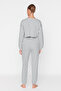 Gray Corded Cotton Embroidered Knitted Pajama Set THMAW22PT0511 - 6