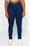 Koyu Mavi Yüksek Bel Esnek Büyük Beden Skinny Jeans TBBSS22JE0075 - 15