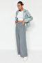 Yunus Gri Cırt Cırt Kapamalı Yüksek Bel Pileli Wide Leg/Geniş Kesim Örme Pantolon TWOAW24PL00177 - 7