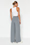 Yunus Gri Cırt Cırt Kapamalı Yüksek Bel Pileli Wide Leg/Geniş Kesim Örme Pantolon TWOAW24PL00177 - 9