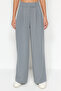 Yunus Gri Cırt Cırt Kapamalı Yüksek Bel Pileli Wide Leg/Geniş Kesim Örme Pantolon TWOAW24PL00177 - 5