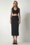 Women's Black Slit Corded Knitted Pencil Skirt MC00230 - 4