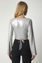 Women's Metallic Gray Tied Shiny Crop Blouse UB00191 - 5