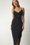 Women's Black Strappy Stylish Woven Dress with Gather Detail DP00189 - 2