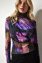 Women's Purple Black Draped High Collar Sandy Blouse FF00138 - 3