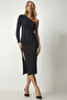 Women's Black One-Shoulder Fitted Jersey Dress ub00133 - 2