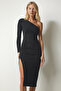Women's Black One-Shoulder Fitted Jersey Dress ub00133 - 3