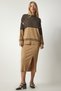 Women's Biscuit Striped Sweater Skirt Knitwear Set Kİ00104 - 3