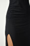 Women's Black One-Shoulder Fitted Jersey Dress ub00133 - 4